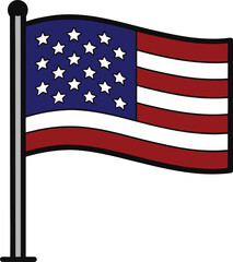 American flag with minimalist stars and stripes on pole vector