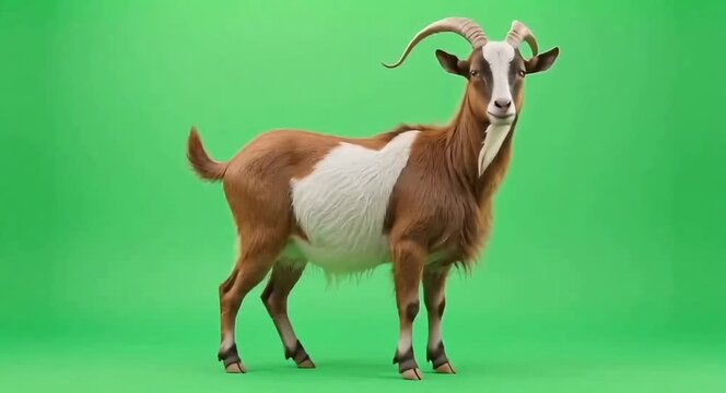 Goat against green-screen background.4k video.