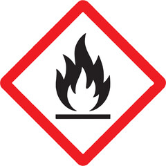 Flammable Warning Icon in Line Style. A red diamond sign with a flame symbol indicating hazardous material