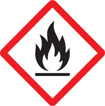 Flammable Warning Icon in Line Style. A red diamond sign with a flame symbol indicating hazardous material