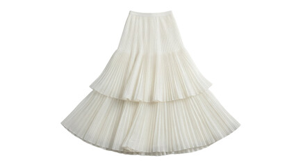 Elegant pleated midi skirt in light beige isolated PNG, layered fashion garment for women s apparel...