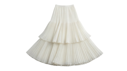 Elegant pleated midi skirt in light beige isolated PNG, layered fashion garment for women s apparel design and stylish summer outfits