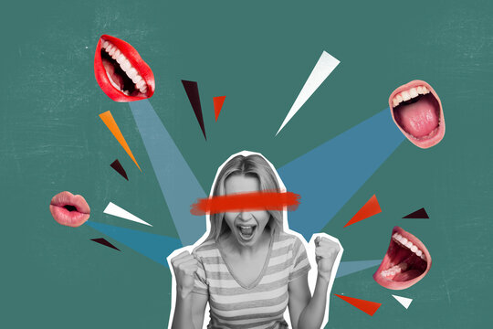 3d sketch image full collage of angry girl scream mouth offender society stereotype problem pressure neglect depression mood