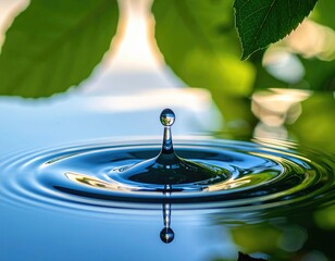 Droplet impact creates ripples in calm water