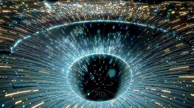 Dynamic vortex of light particles pulling into dark digital singularity