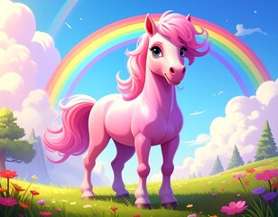 pink horse with rainbow