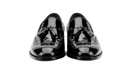 Pair of shiny black leather tassel loafers isolated PNG, stylish men s footwear for formal occasions and professional attire