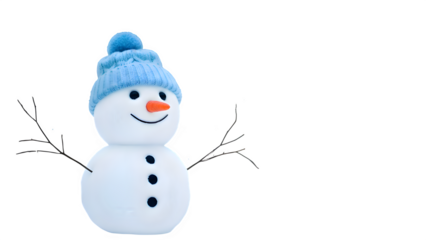 Charming snowman with blue hat and scarf isolated on transparent background