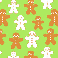 Gingerbread Men Illustration Pattern with Filled and Outlined Cookies for Christmas Crafts, Holiday Cards, Gift Wrap, and Winter-Themed Projects