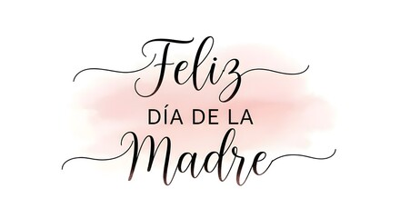 Elegant 'Happy Mother's Day' Spanish calligraphy with a soft pink watercolor background, perfect for greeting cards and celebrations.
