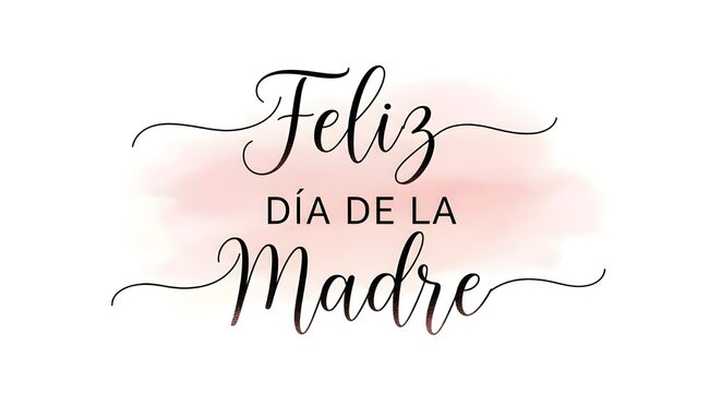 Elegant 'Happy Mother's Day' Spanish calligraphy with a soft pink watercolor background, perfect for greeting cards and celebrations.