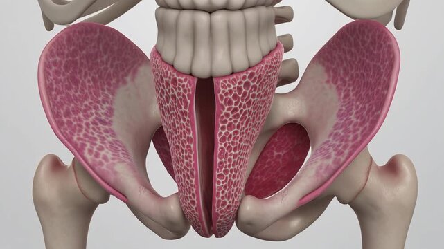 3D CGI Render of Human Uterus and Pelvic Bones