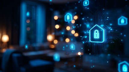 Smart home security features enhance digital safety with glowing lock icons