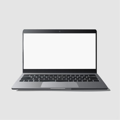 Modern open laptop with a blank white screen on a neutral gray background, perfect for presentations, digital art, or website mockups