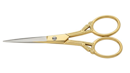 Isolated decorative gold scissors, embroidery tool, detailed design, sewing craft concept