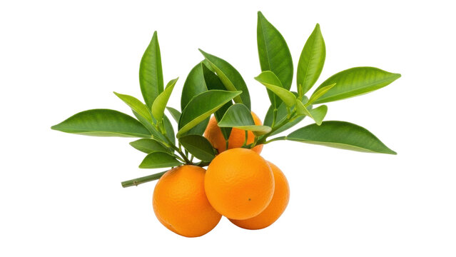 Isolated mandarin orange branch with leaves, vibrant and fresh, citrus fruit still life