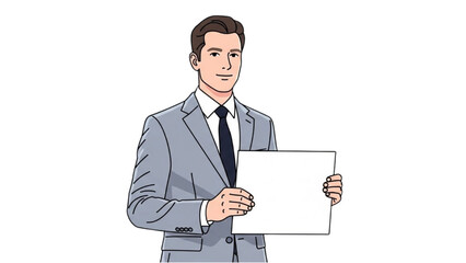 Businessman Holding Blank Paper Document Indoor Professional Presentation Front View
