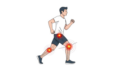 Obraz premium Running Man Experiencing Joint Pain in Knees and Hips Illustration for Health Awareness