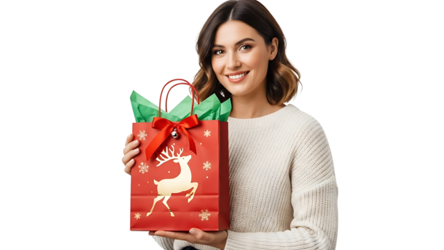 A woman holding a beautifully wrapped Christmas gift, filled with joy and anticipation - Powered by Adobe