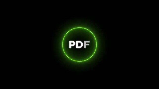 PDF abbreviation inside a glowing neon circle on a black background portable document format file format