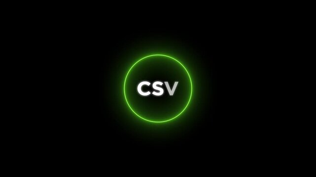 CSV abbreviation inside a glowing neon circle on a black background comma separated values file format