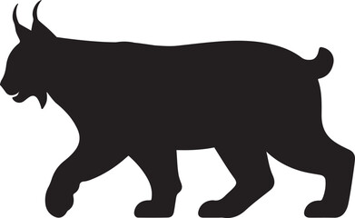 silhouette lynx walking icon with tufted ears short tail and muscular build vector illustration