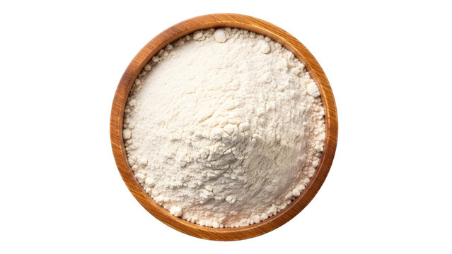 Traditional wooden bowl filled with flour isolated on transparent background - Powered by Adobe