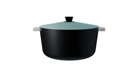 Cast iron pot with metal handles on a transparent background 