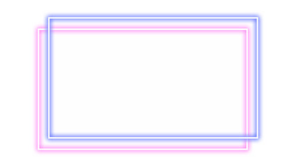 Neon colored purple and pink square frame on a transparent background