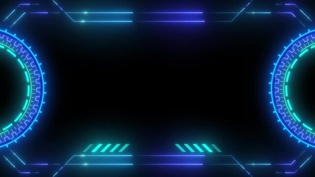 Hi-tech futuristic Artificial Intelligence engine in 4K Frame HUD element. viewfinder. viewfinder. heads up display screen scanner. circle interfaces Hologram VHS Noise Background In Hi Future Frame.