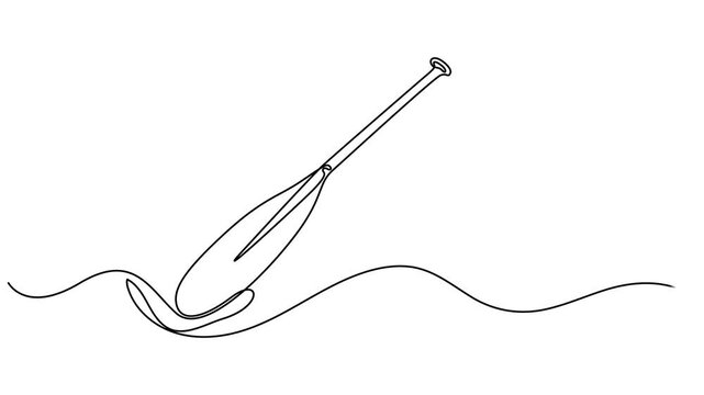 Video. Canoe paddle continuous one line drawing animation. Full length single line art 4k animation, Kayak and paddle in one line art style, black and white, Animated self drawing of continuous line.