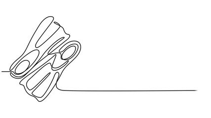 Fins Flippers Comfortable animation continuous one line drawing, Swim fins line art modern style comfortable underwater use, Simple black vector illustration of diving fins in minimalist line art 4k.