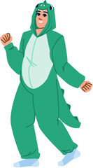 Person in dinosaur kigurumi costume having fun dancing