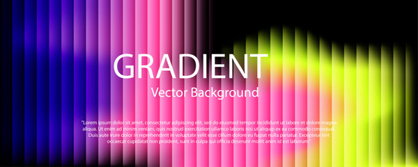 Dark vertical glass grooves, vibrant neon gradient field in blue pink yellow tones with soft glow and depth, modern elegant cover template, vector illustration