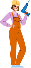 Woman construction worker holding drill vector illustration