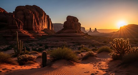 Monument Valley at Sunset - A Desert Landscape of Majestic Buttes.
