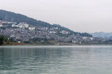 Fototapeta premium Scenic view of Wujiang River cruise ride at Chongqing, China.
