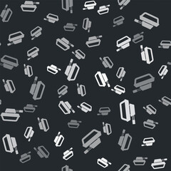 Naklejka premium Grey Military tank icon isolated seamless pattern on black background. Vector