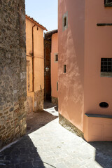 cobbled streets and stone houses in montecatini alto tuscany italy sunny day no people