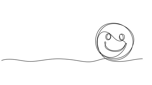 Self drawing line animation Smile Emoji Emoticon continuous line drawn concept video, Simple line art illustration of a laughing face emoji on a white background. Vector illustration, full length one.