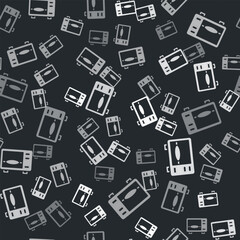 Grey Microwave oven icon isolated seamless pattern on black background. Home appliances icon. Vector