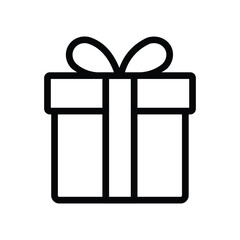Gift box icon with a ribbon and bow, representing presents, celebrations, special occasions, holidays, birthdays, and festive surprises in a clean minimalist style