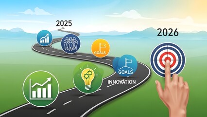 Roadmap to success with goals, innovation, teamwork, and growth by 2026