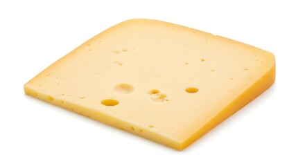 Single slice of swiss cheese isolated on white background