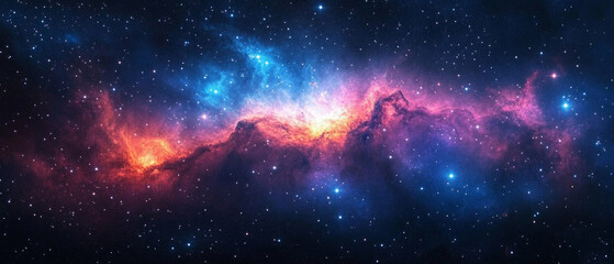 A cosmic nebula with bright stars and gas clouds will emphasise the mystery of the universe and is perfect as a background for scientific articles on astronomy.