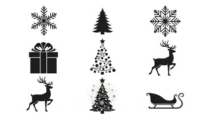 Set of black silhouette Christmas and winter icons perfect vector elements for festive holiday designs and seasonal projects