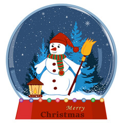 Christmas glass ball with snowman. Vector illustration.	
