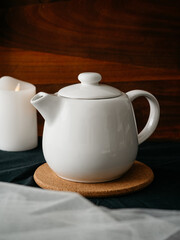 Large white ceramic teapot