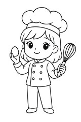 Happy cartoon child cook character smiling in baker uniform and hat 
