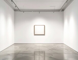 Minimalist gallery interior w/ square artwork